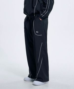 커브드 파이핑 와이드 팬츠 - Black