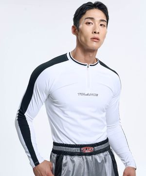 액티브 크루 컬러블록 라운드 집업 - White