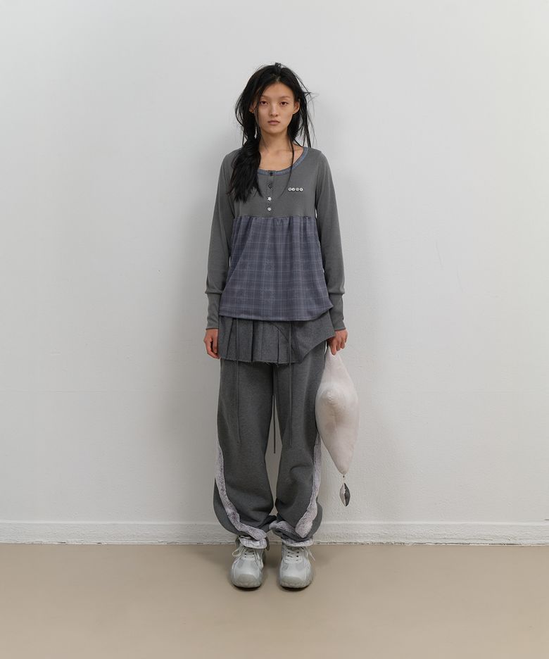 Side Fur Trim Sweatpants / Charcoal