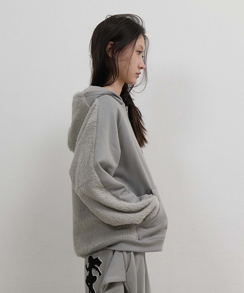 Knit Back Hoodie / Mint Grey