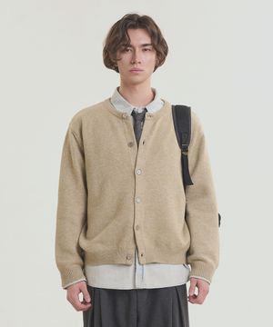 메탈릭 버튼 라운드 가디건 - 멜란지 카키