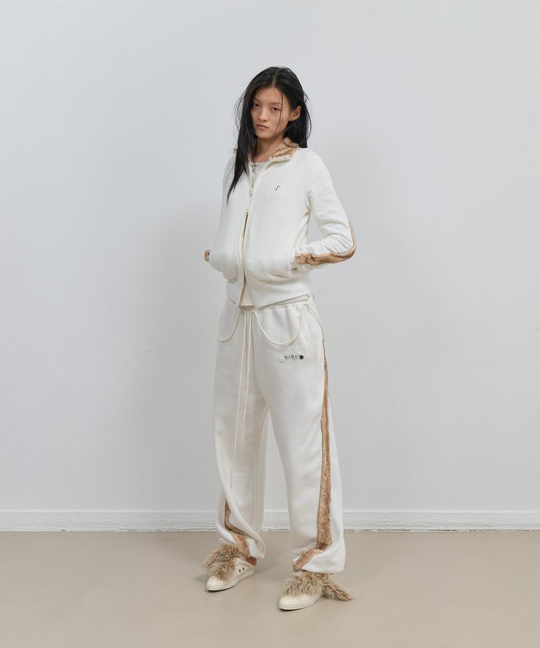 Fur Trim Jersey Zip-up / Ivory