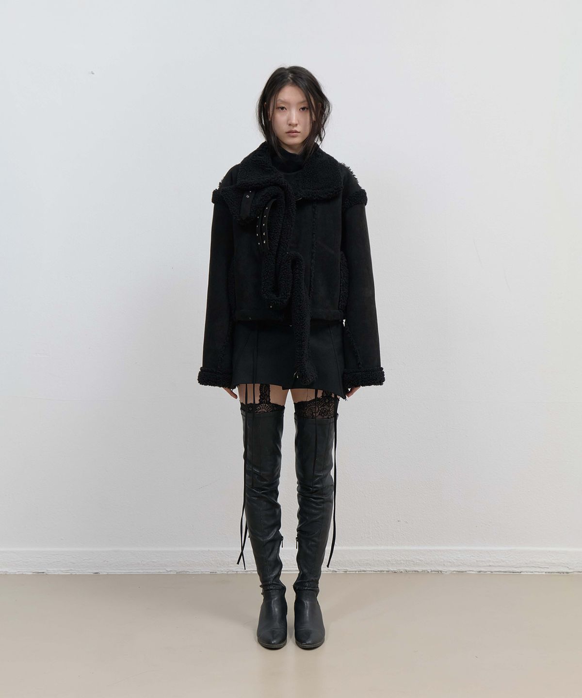 오호스(OJOS) Detachable Fur Shearling Jacket / Black