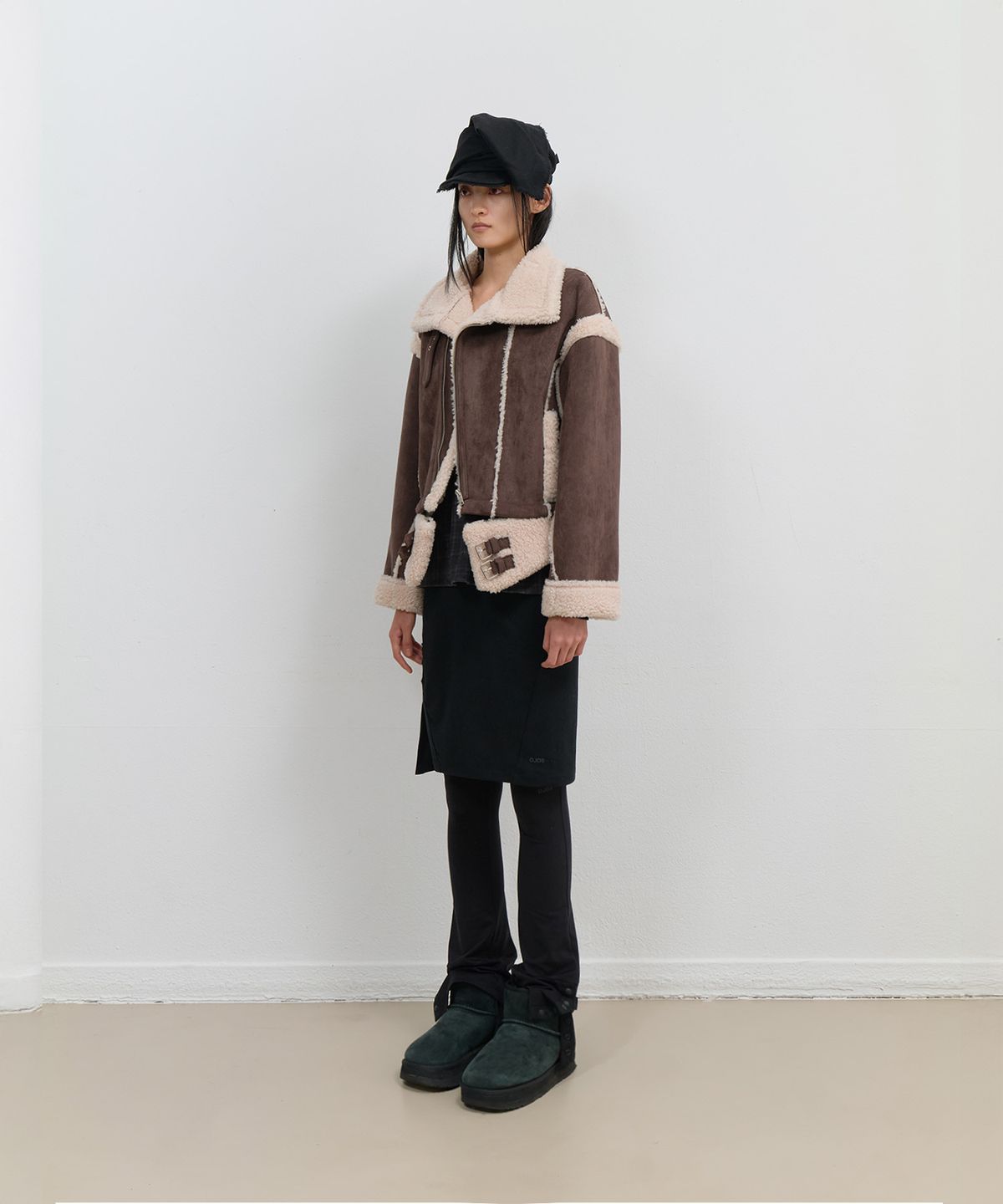 오호스(OJOS) Detachable Fur Shearling Jacket / Stone Brown