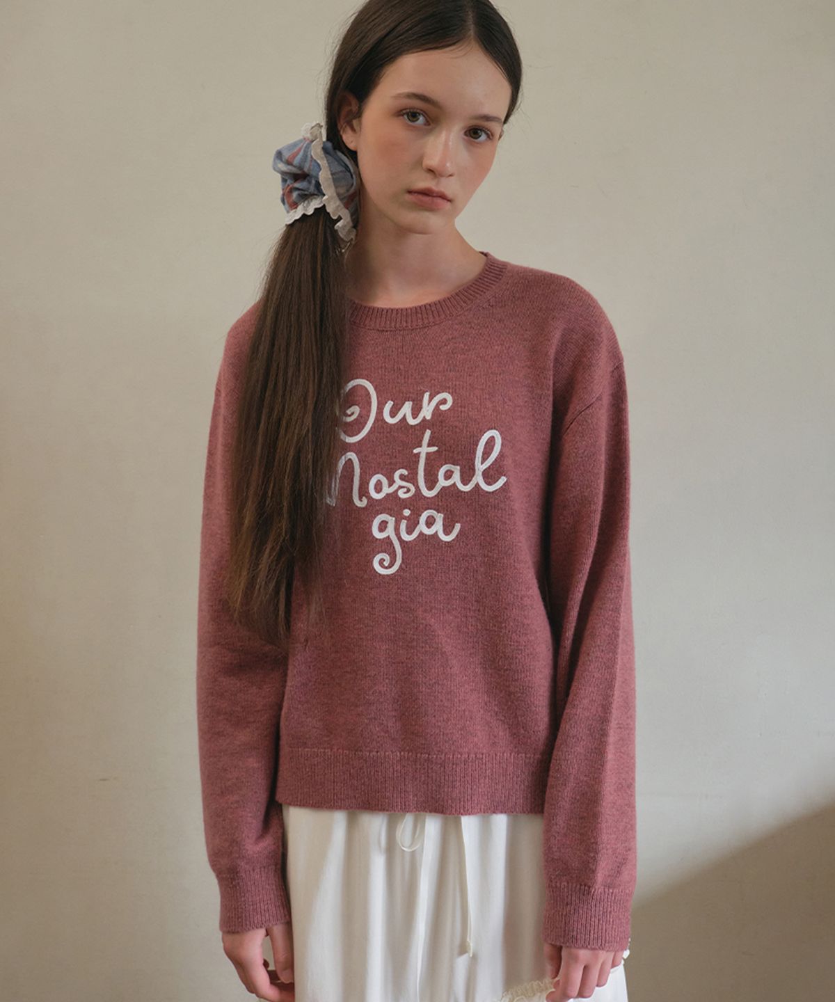 아우어노스텔지아(OURNOSTALGIA) Lover logo mix knit_Brick orange(OC25-KN12)
