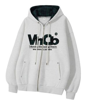 MRT 체크 아플리케 후드집업_화이트메란지