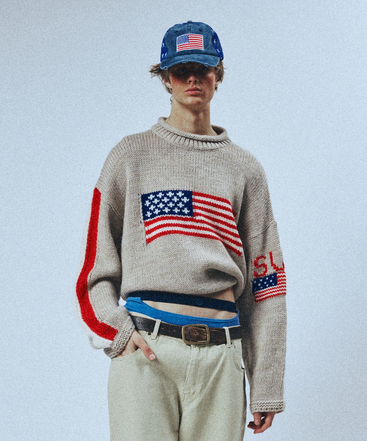 선데이후르츠마켓(SUNDAY FRUIT MARKET) SUNDAY FLAG KNIT SWEATER BEIGE
