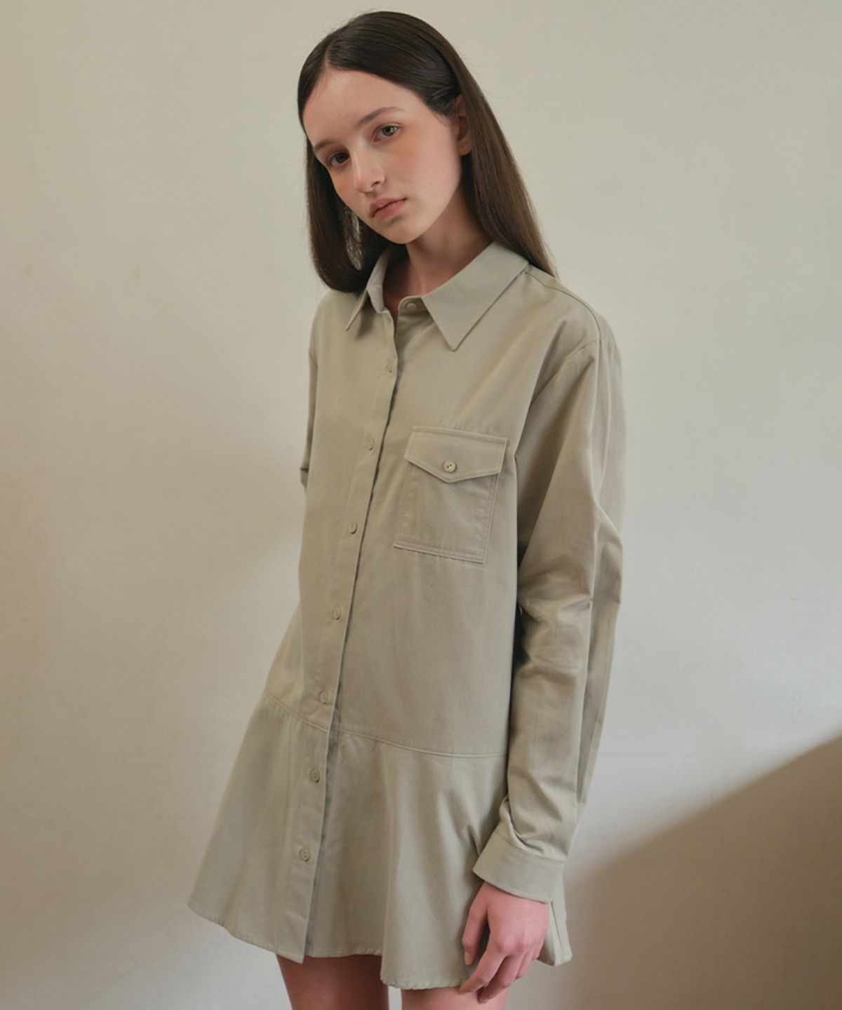 아우어노스텔지아(OURNOSTALGIA) Sepia shirts mini dress_Beige(O25-OPS04)