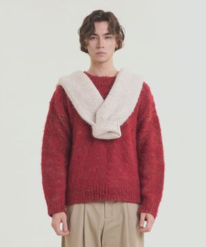 컬러링 브러쉬드 오버핏 니트 - 레드