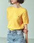 케이블 라운드 여자 반팔 니트 [옐로우]