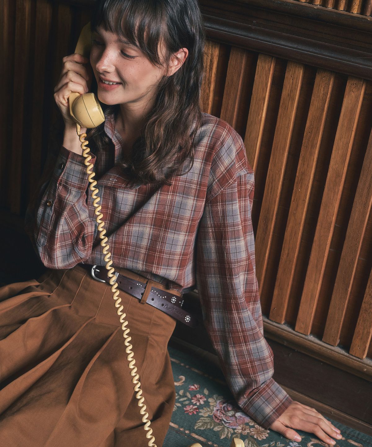 아우어노스텔지아(OURNOSTALGIA) Asymmetrical check shirt_Red(O25-SH06)