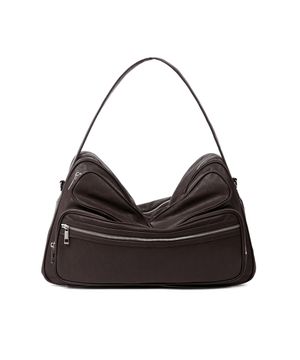 멀티 쉘 레더 숄더 토트백 - 버건디블랙