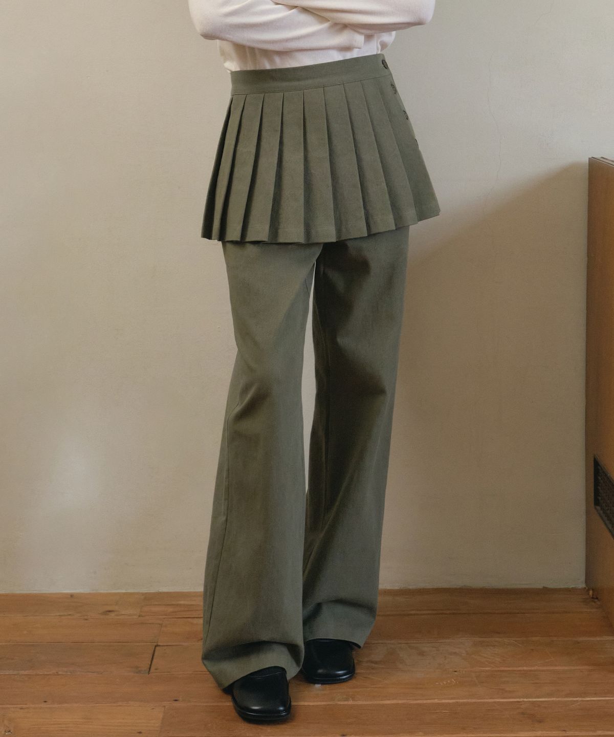 아우어노스텔지아(OURNOSTALGIA) Twill layered skirt_Khaki(O25-SK11)