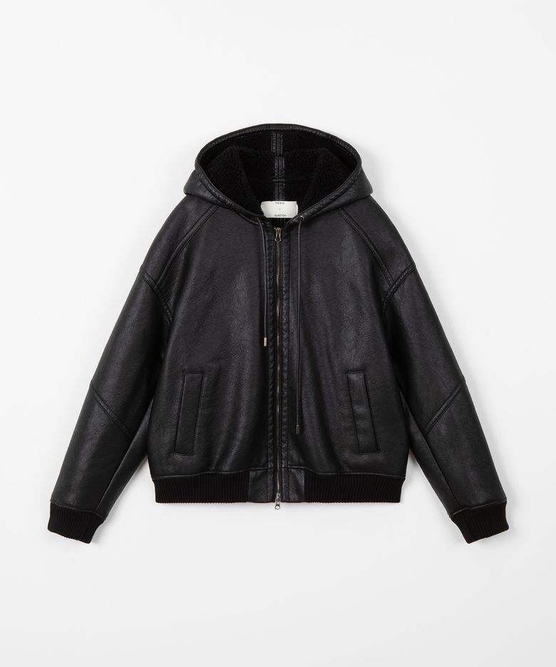 Hooded shearling jumper / BLACK