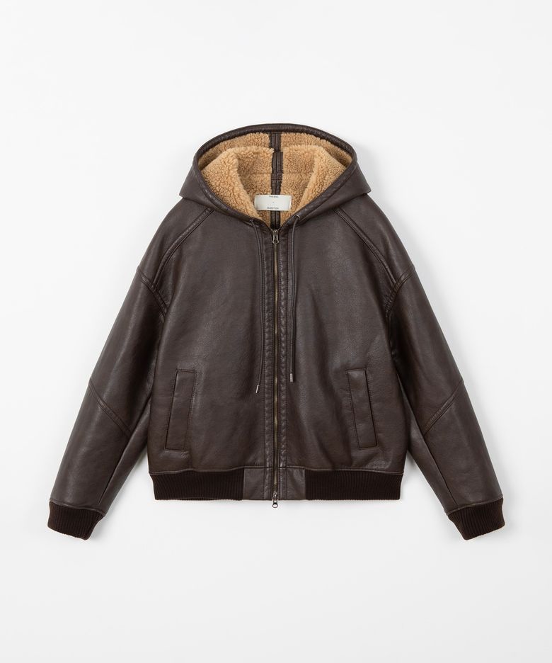 Hooded shearling jumper / BROWN