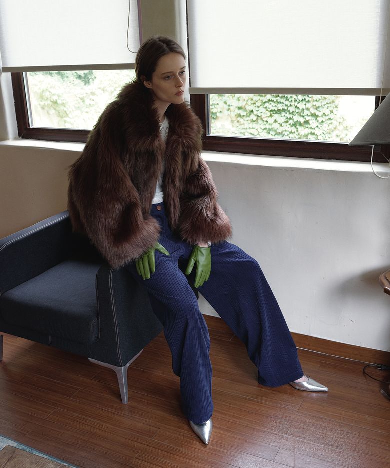 VEGAN FUR JACKET_BROWN