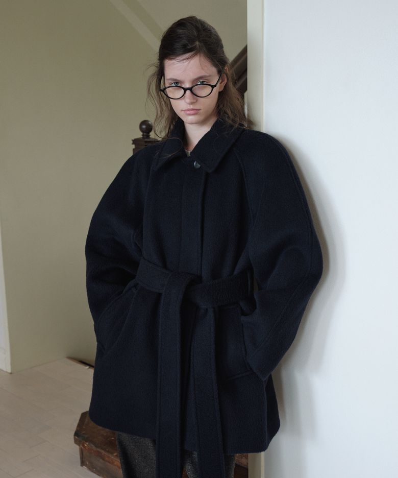 VOLUME SLEEVE WOOL HALF COAT_NAVY