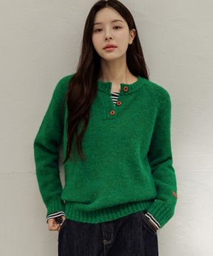 헨리넥 소매패치 니트_F5F114KN