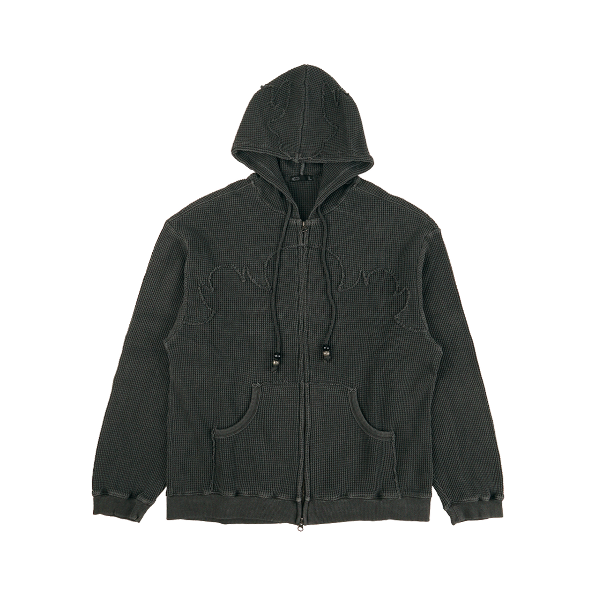 이알티알(ERTR) Flame Waffle Appliqué Hoodie Zip-Up Charcoal