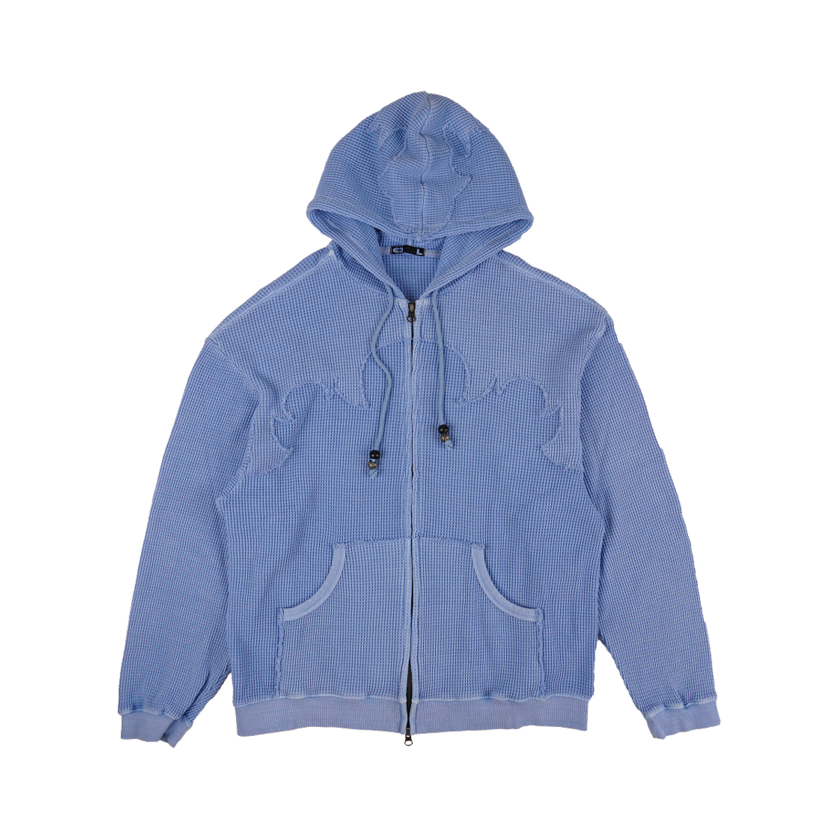 이알티알(ERTR) Flame Waffle Appliqué Hoodie Zip-Up Light Blue