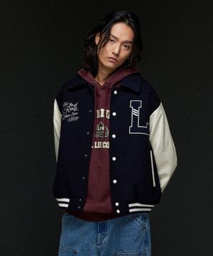 울 블렌드 바시티 자켓 네이비