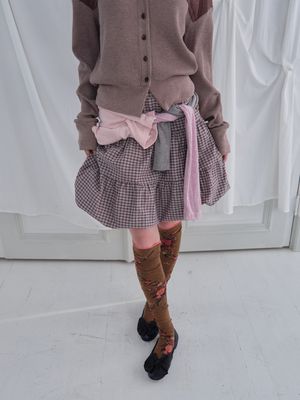 투웨이 버튼 셔링 스커트 2way Button Shirring Skirt (Purple Check)