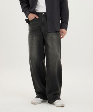 모션 벌룬핏 와이드 스트레치 데님 팬츠 유니섹스 (블랙)