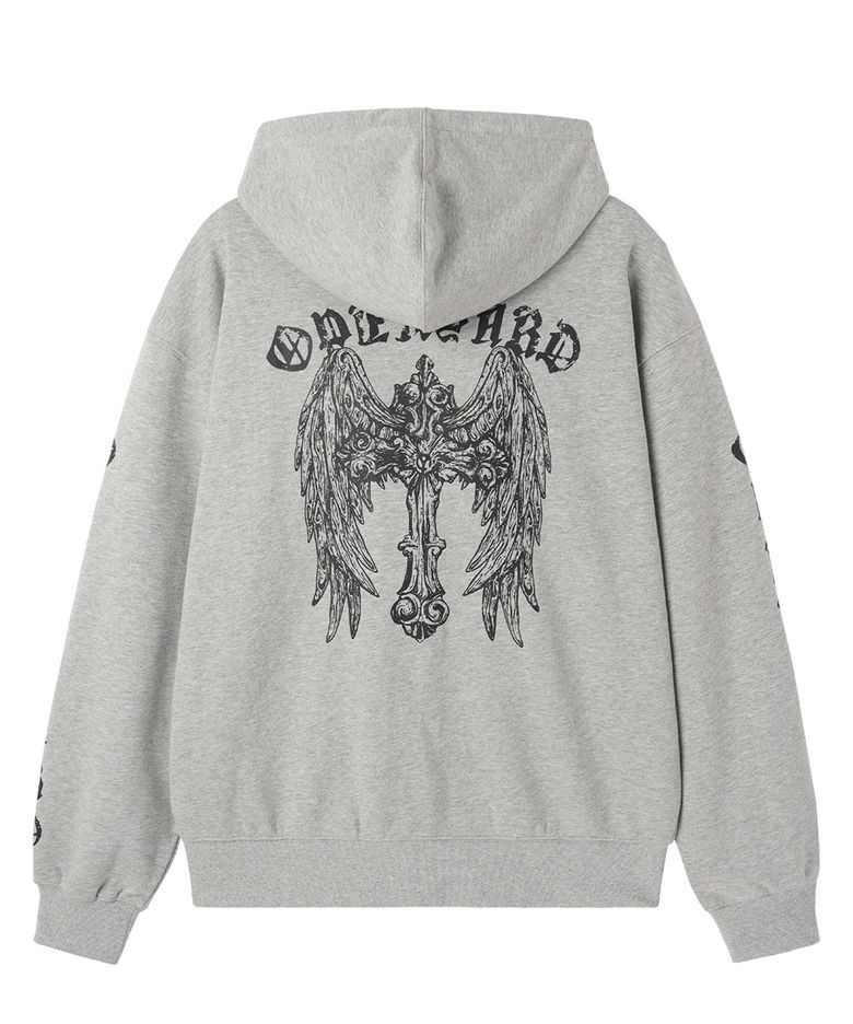 GOTHIC CROSS HOODIE ZIP UP - MELANGE