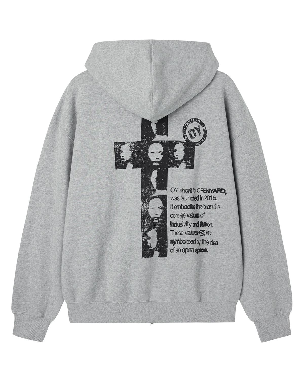 오픈야드(오와이)(OPENYARD(OY)) CROSS FACES HOODIE ZIP UP - MID MELANGE