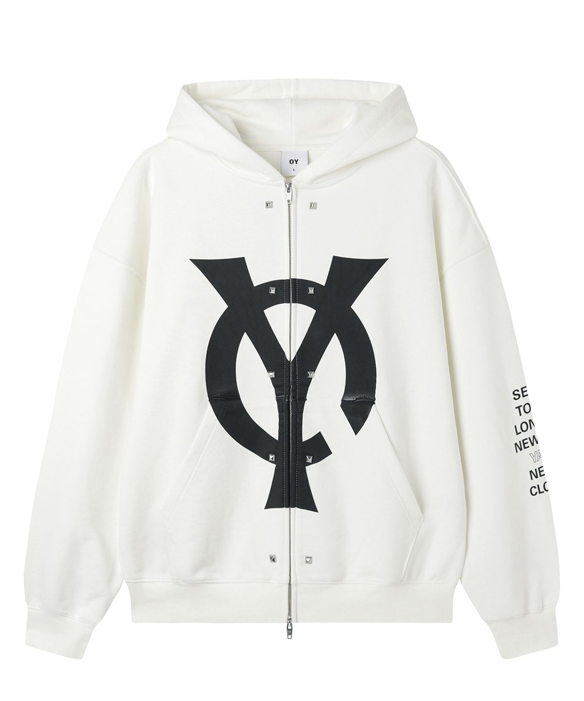 오픈야드(오와이)(OPENYARD(OY)) BIG LOGO STUD HOODIE ZIP UP - WHITE