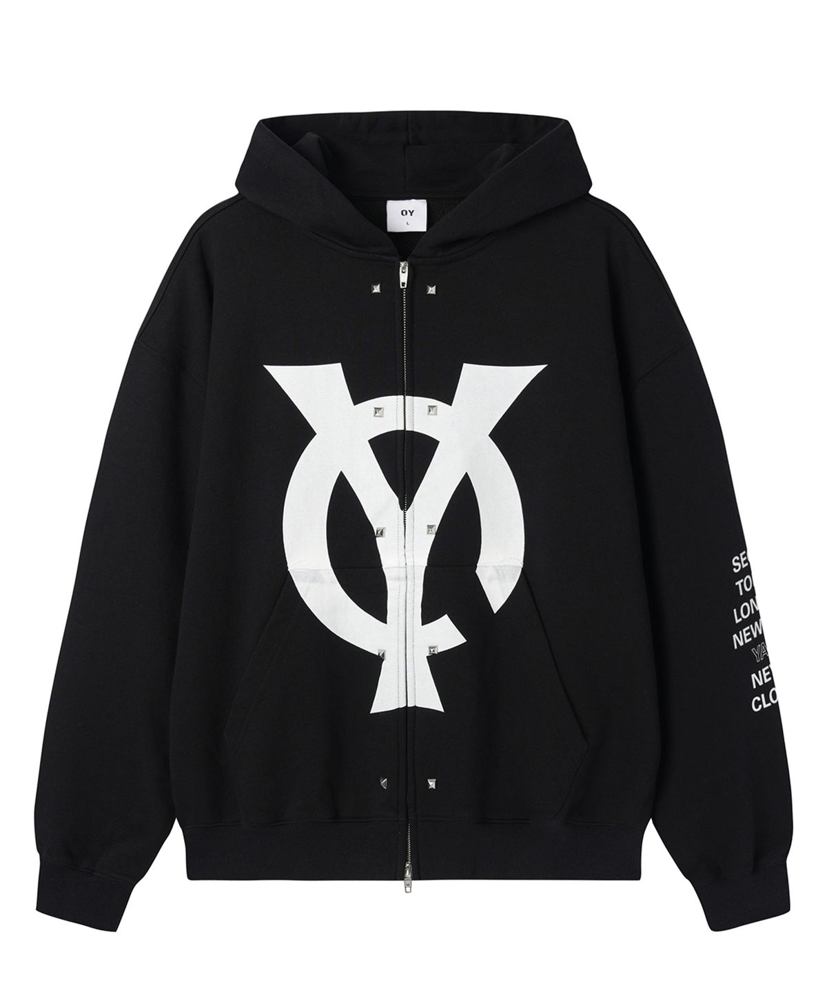 오픈야드(오와이)(OPENYARD(OY)) BIG LOGO STUD HOODIE ZIP UP - BLACK