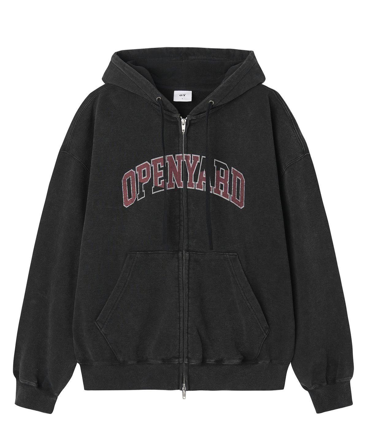 오픈야드(오와이)(OPENYARD(OY)) WASHED CRACK HOODIE ZIP UP - BLACK