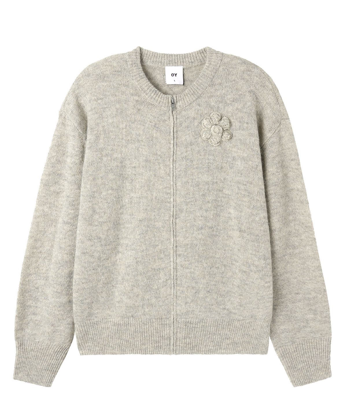 오픈야드(오와이)(OPENYARD(OY)) FLOWER CORSAGE ZIP UP KNIT CARDIGAN - MELANGE