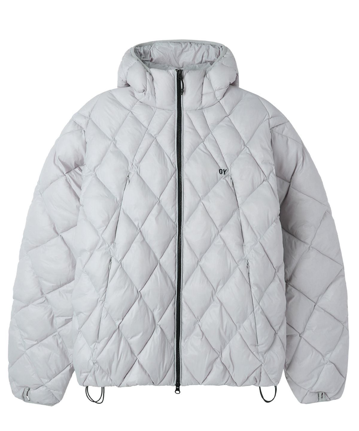 오픈야드(오와이)(OPENYARD(OY)) DIAMOND QUILTED CURVED PANEL LIGHTWEIGHT PUFFER JACKET - LIGHT GREY