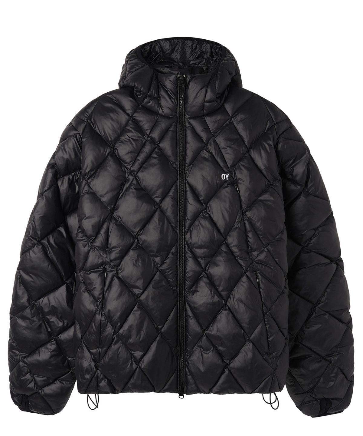 오픈야드(오와이)(OPENYARD(OY)) DIAMOND QUILTED CURVED PANEL LIGHTWEIGHT PUFFER JACKET - BLACK