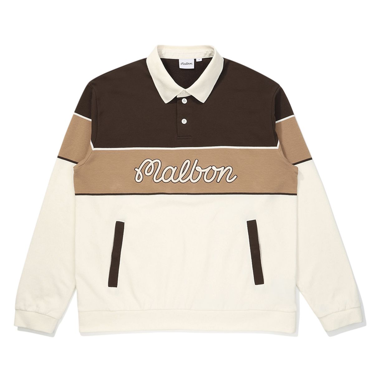 말본 골프(MALBON GOLF) 말본 볼드 스트라이프 폴로 티셔츠 TAN (MAN)
