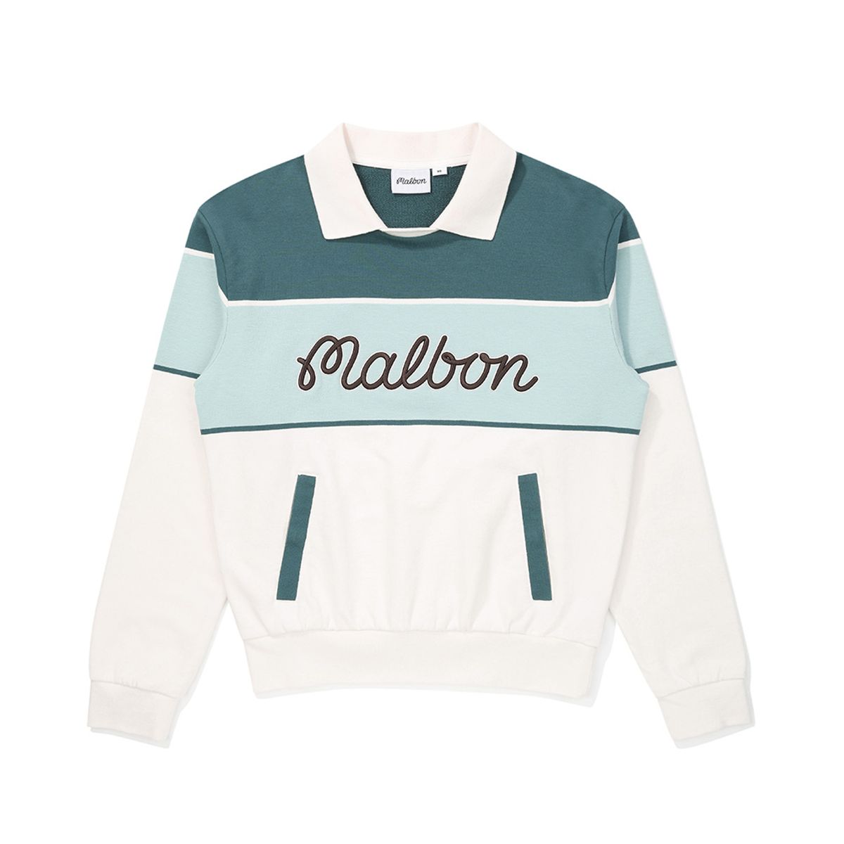 말본 골프(MALBON GOLF) 여성 스트라이프 카라 티셔츠 DARK MINT (WOMAN)