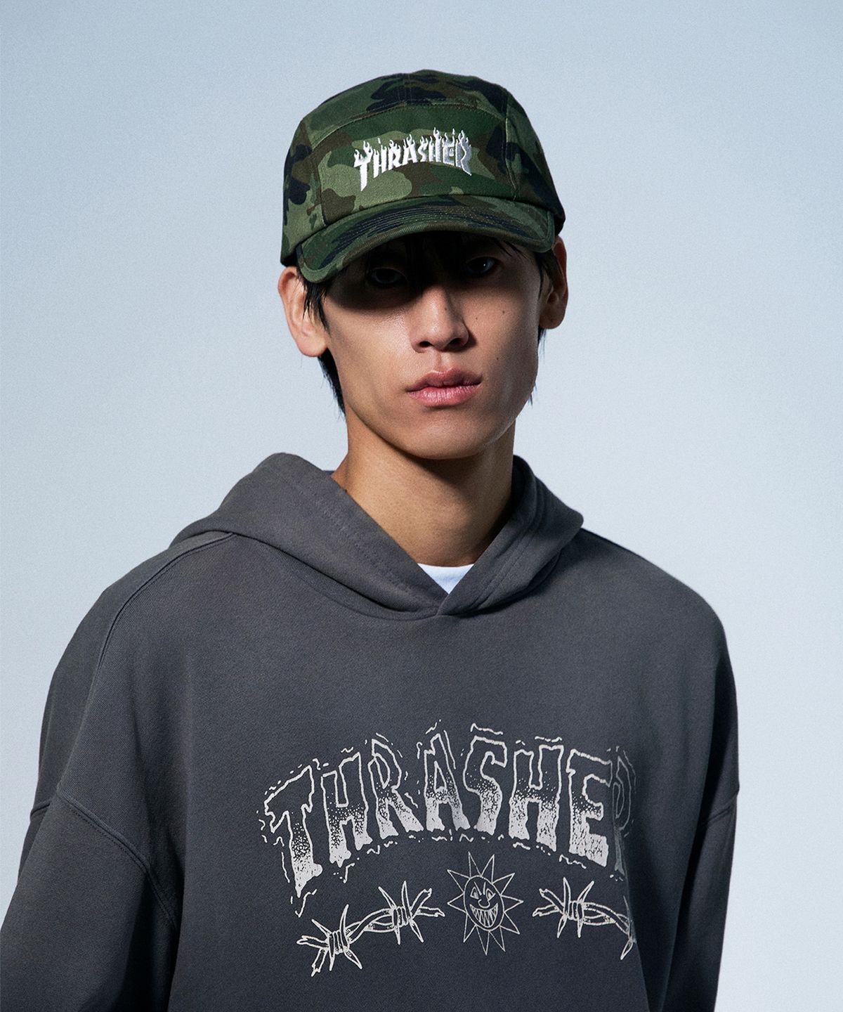 트레셔(THRASHER) 플레임 카모 캠프캡 카모