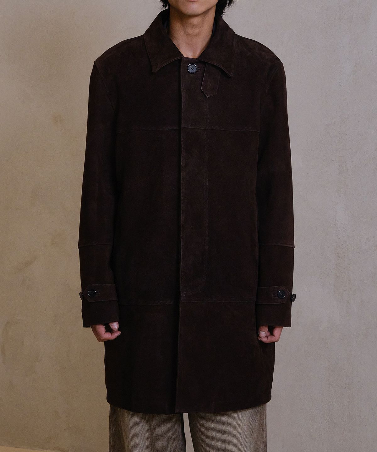 다이브인(DIVEIN) INDIA GOAT SUEDE CAR COAT (BROWN)