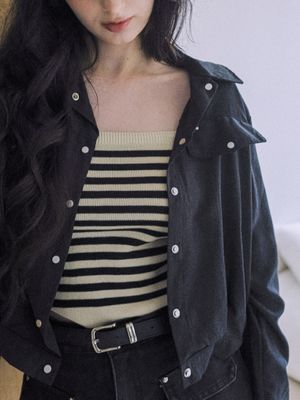 Striped Knit Tank & Snap Shirt Set