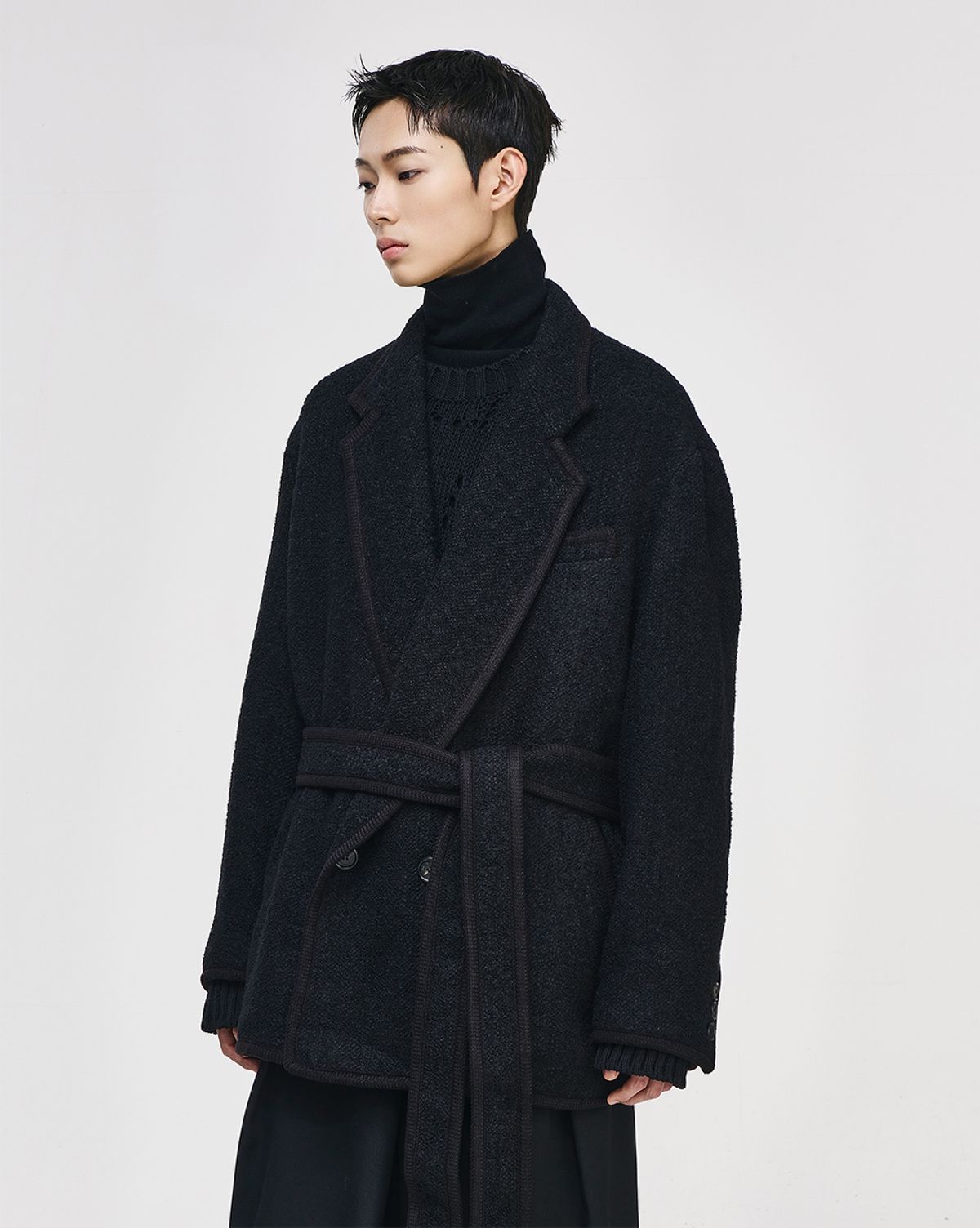 지제로 송지오(ZZERO SONGZIO) 송지오옴므 트위드 로브 더블 브레스트 자켓 블랙 SH5JK500BK