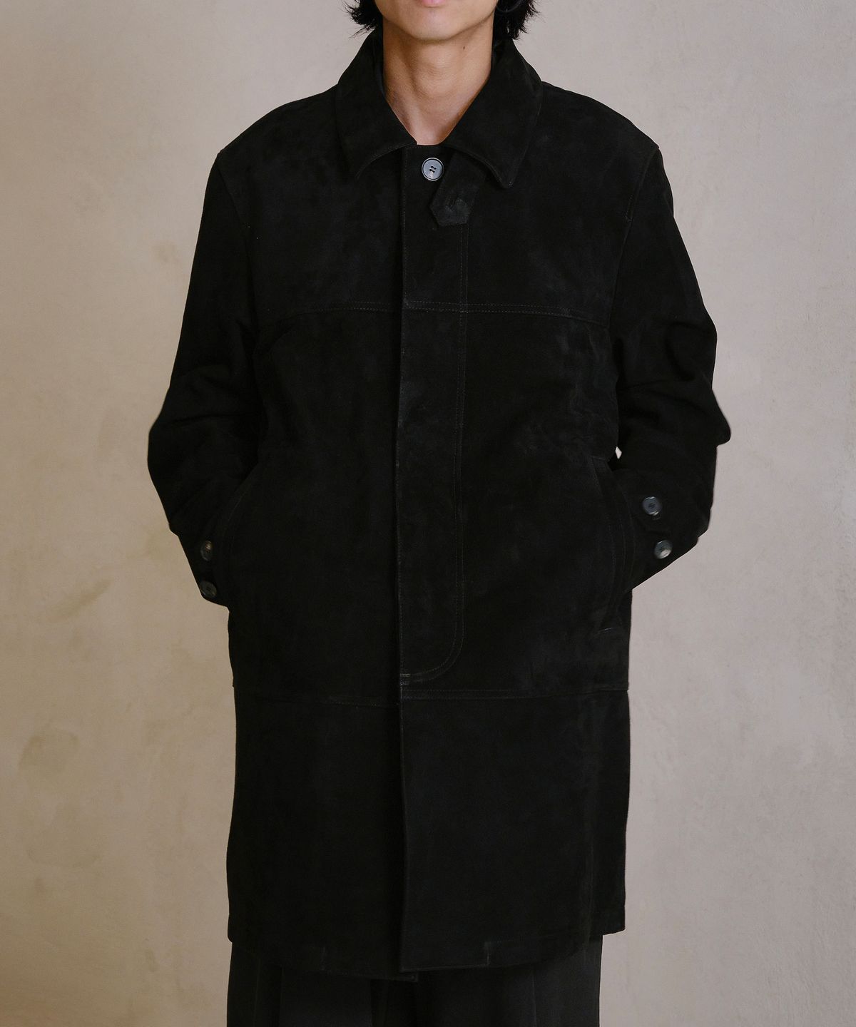 다이브인(DIVEIN) INDIA GOAT SUEDE CAR COAT (BLACK)