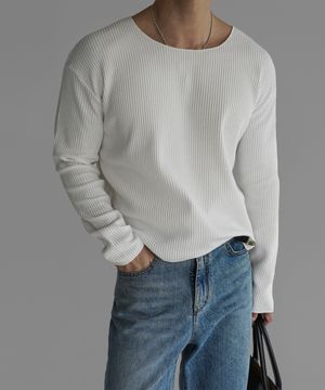 보트넥 와플 크롭 니트티 [아이보리]