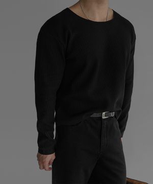 보트넥 와플 크롭 니트티 [ 블랙]