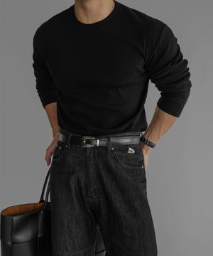 파인 리브드 머슬 긴팔 니트티 [블랙]