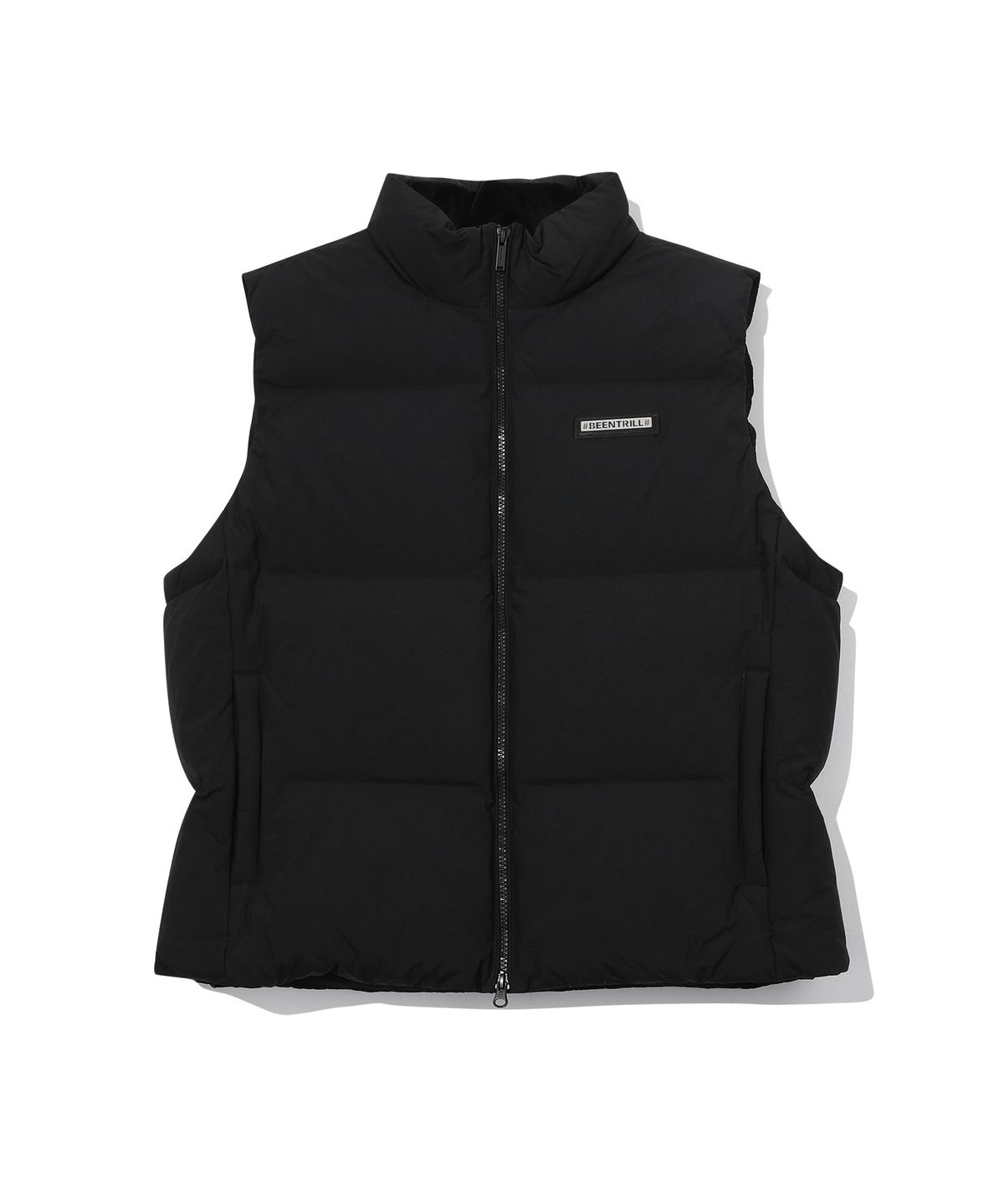 빈트릴(BEENTRILL) 와펜 하이넥 숏패딩 베스트(블랙)