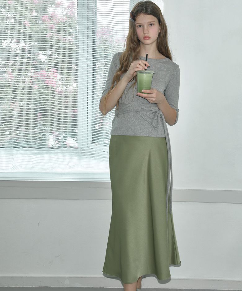 SATIN LONG SKIRT - OLIVE