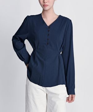 브이넥단추포인트 허리라인BL_네이비