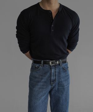 패턴 머슬 헨리넥 니트티 [네이비]