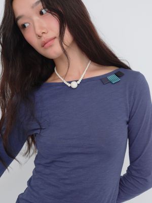 연히 롱 슬리브 티셔츠 Yunhi Long Sleeve Tee (Navy Blue)